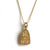 Traditional Thai small amulet in 22K gold vermeil with Metta prayer inscription; 18" gold necklace has lobster clasp and hand-pressed Jai Style charm. Wear it for beauty and purpose. Amulet features Buddha meditating in lotus position, inspiring mindfulness, purity, enlightenment, rebirth, and triumph over adversity.
