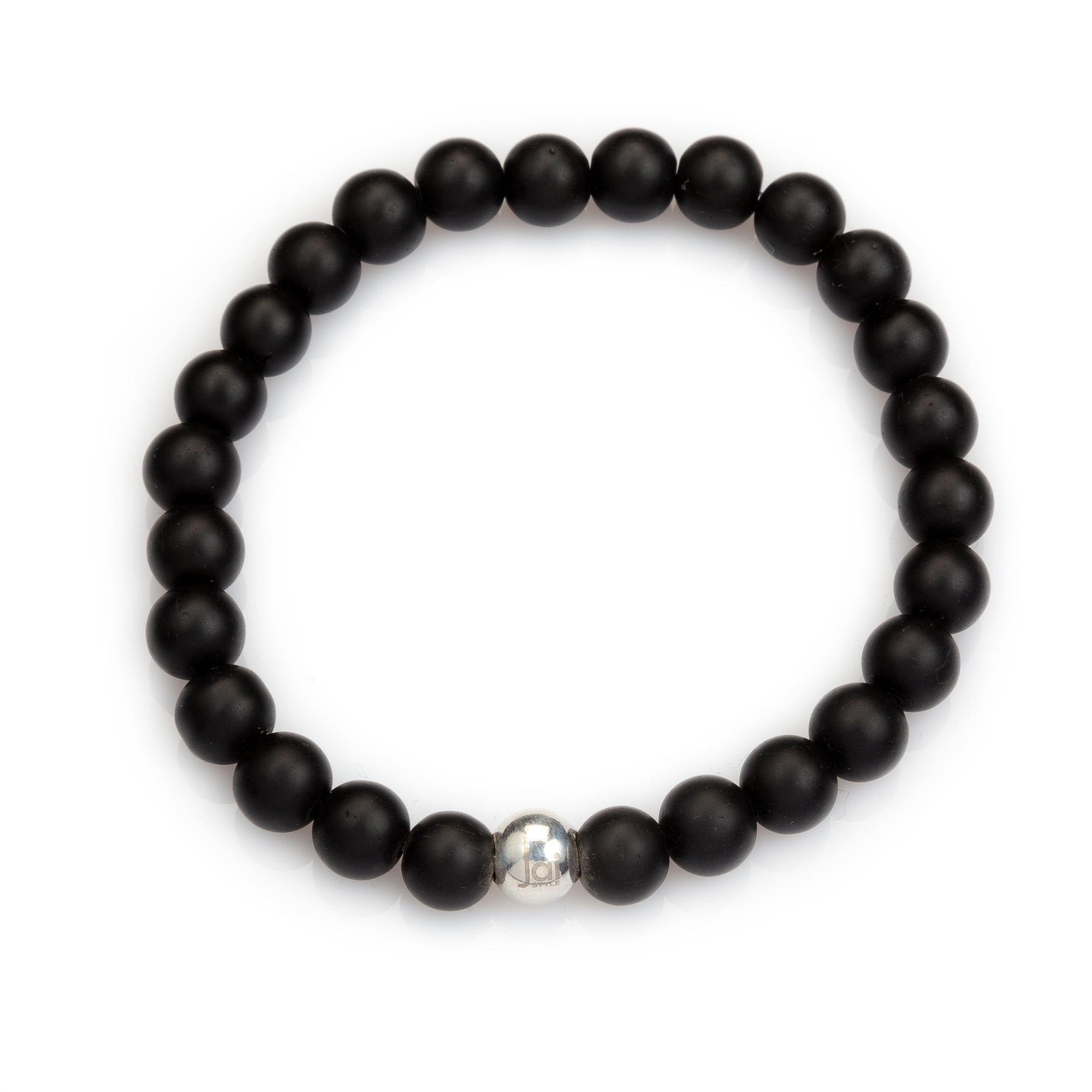 Matte Black Onyx Bracelet with Sterling Silver Bead, Men's
