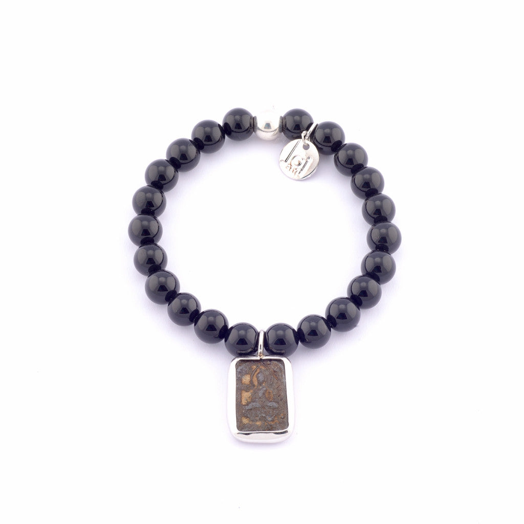 Jai Style Bracelet | Polished Black Onyx Semi-Precious Stones with Authentic Thai Amulet