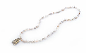 Jai Style Necklace | Matte Black & White Moss Agate Semi-Precious Stones with Authentic Thai Paragon Amulet
