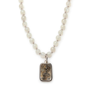 Moonstone Necklace with Authentic Thai Rectangle Amulet
