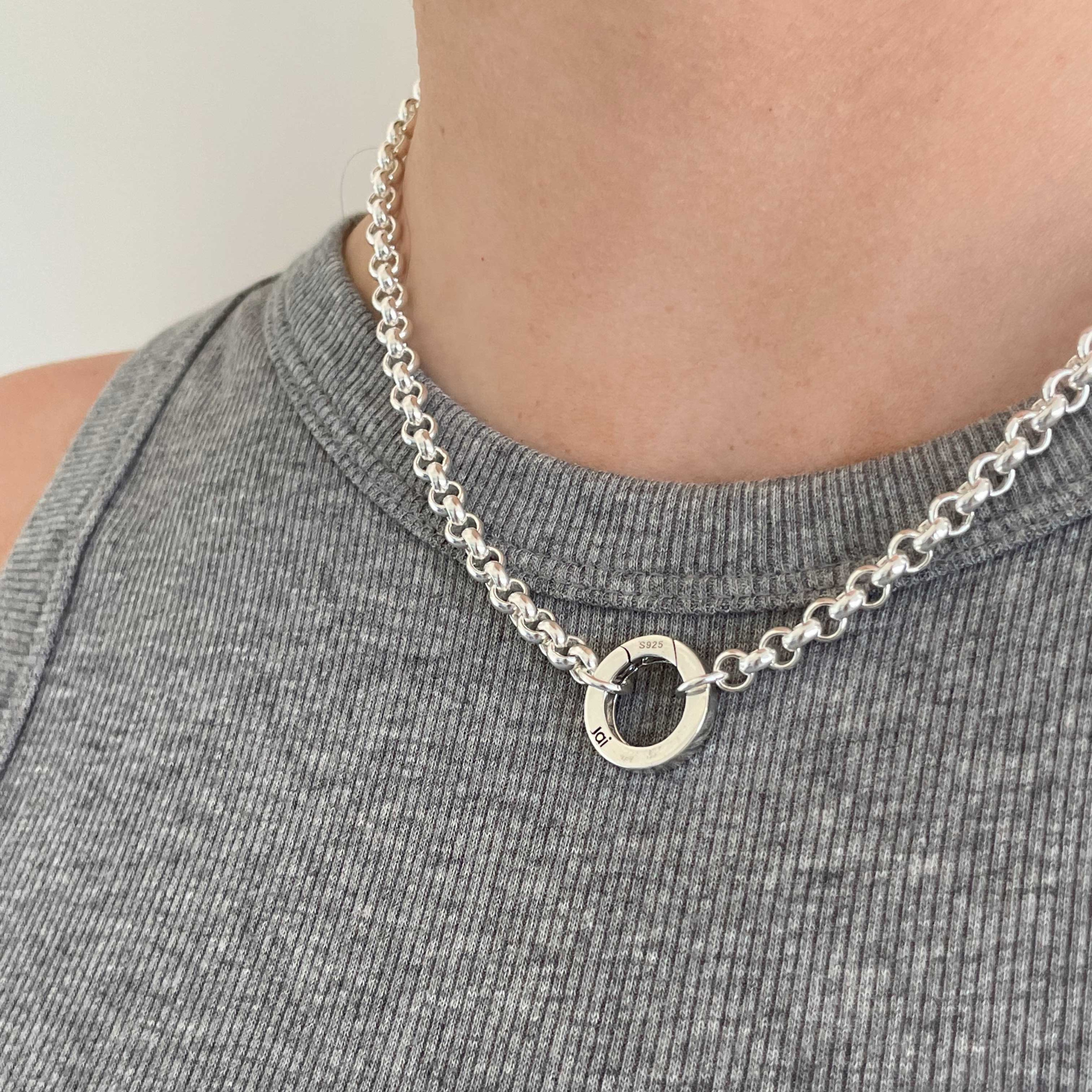 Jai Style  Sterling Silver Rolo Chain Necklace with Charm Ring