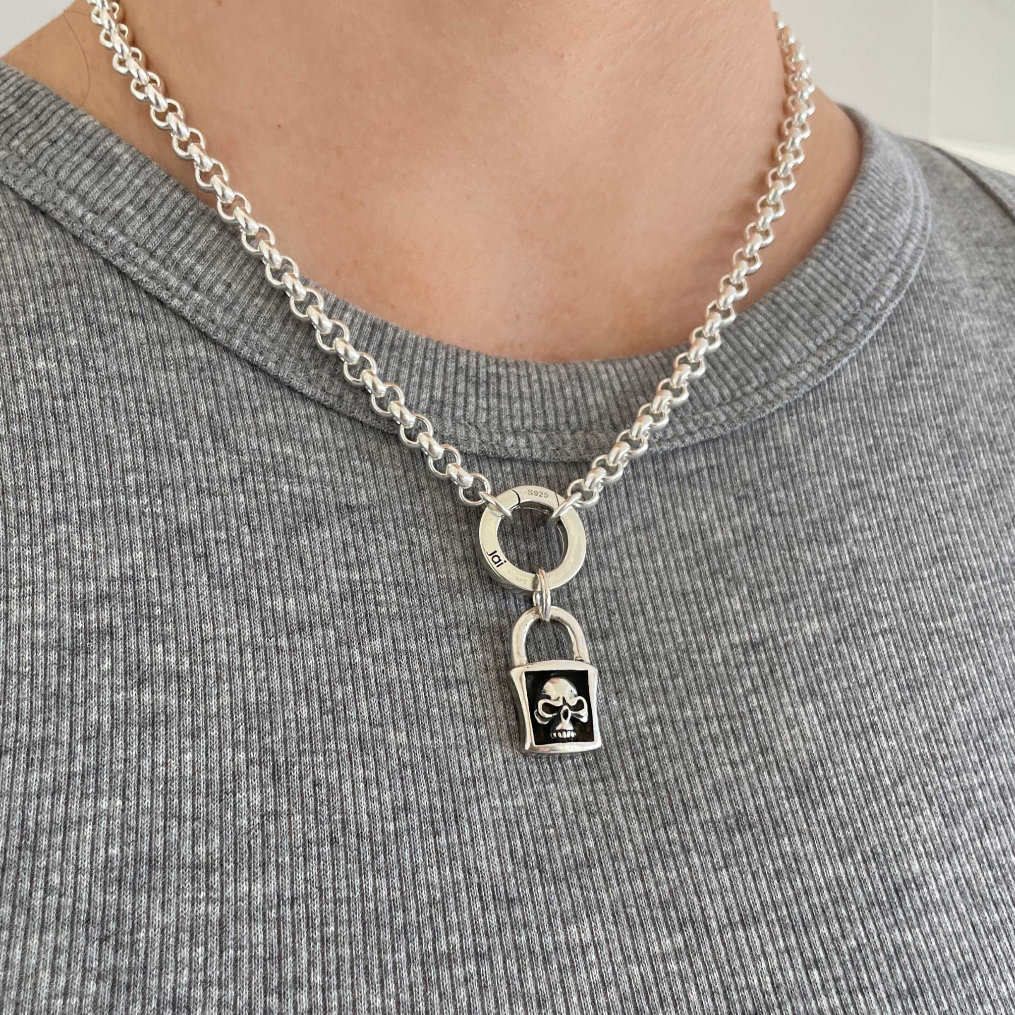 Jai Style Sterling Silver Rolo Chain Necklace with Charm Ring