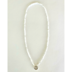 Beautiful, 4mm square cut faceted Moonstone semi-precious stones are hand-knotted with silk thread and finished with a sterling silver Jai Style charm clasp; can be worn with clasp in the back or in the front with your favourite charm(s) or pendant; 24" length.