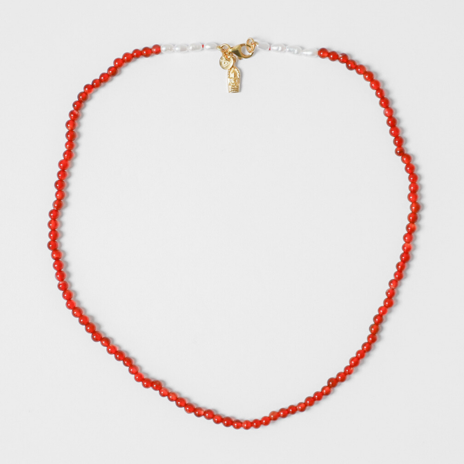 Carnelian and Rice Pearl Necklace, 17"