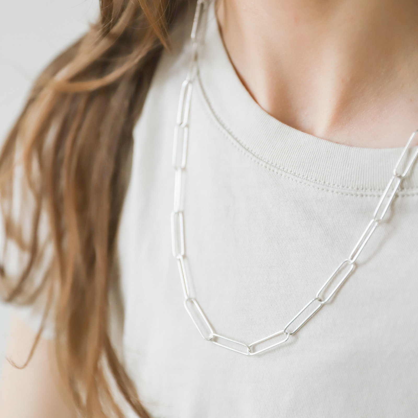 Fine Paper Clip Necklace, 22"