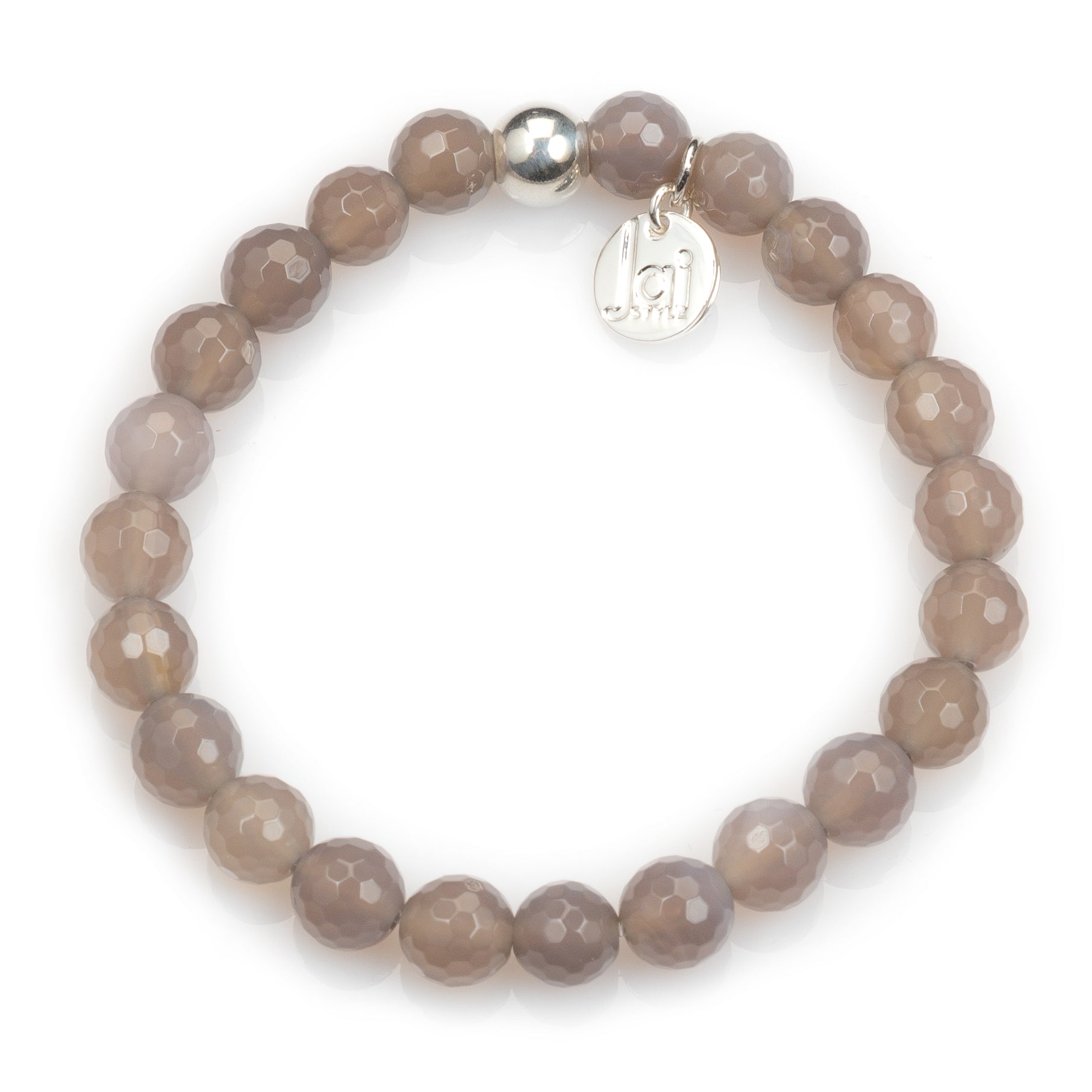 Faceted Grey Agate Bracelet with Silver Ball Bead