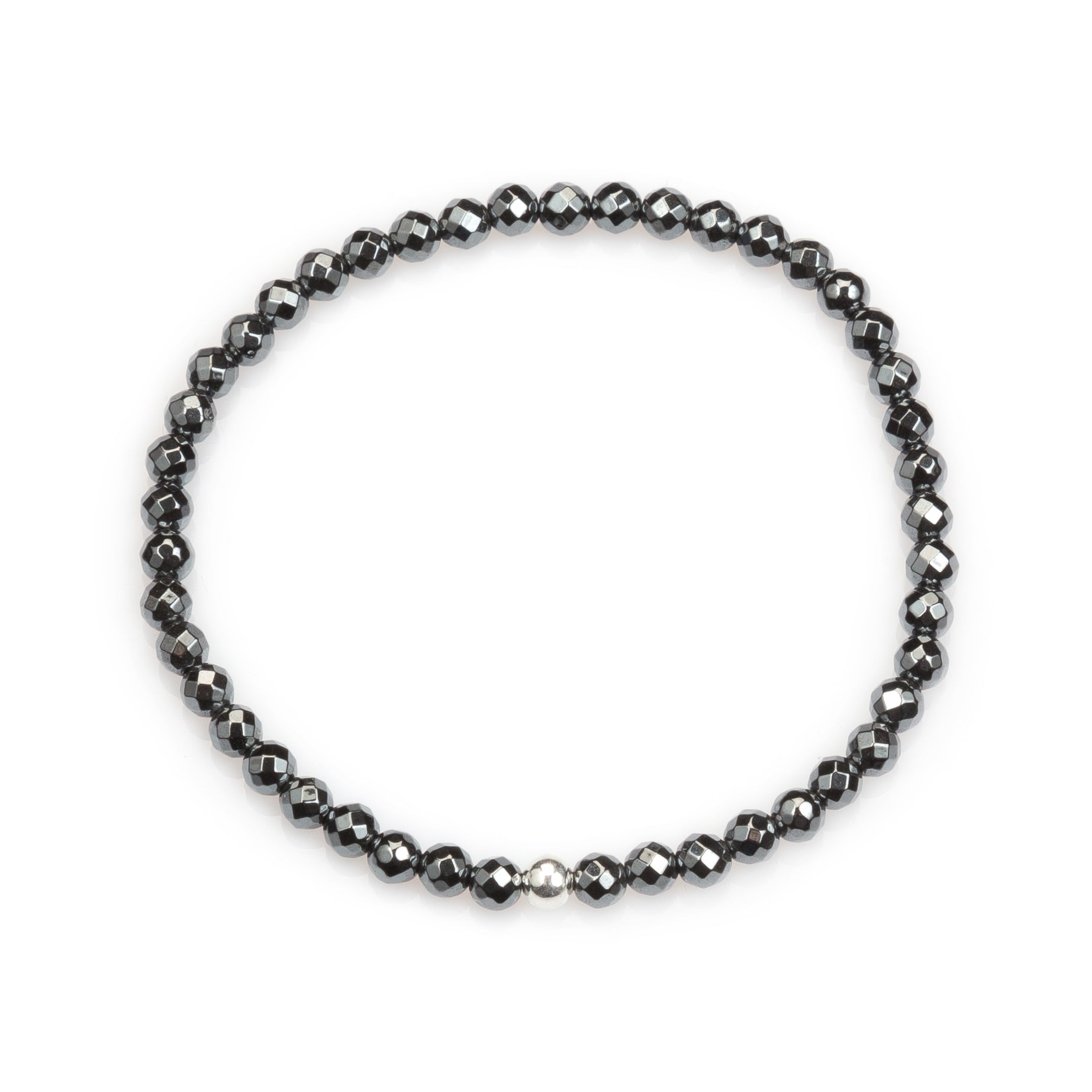 Faceted Hematite Bracelet with Silver Ball Bead