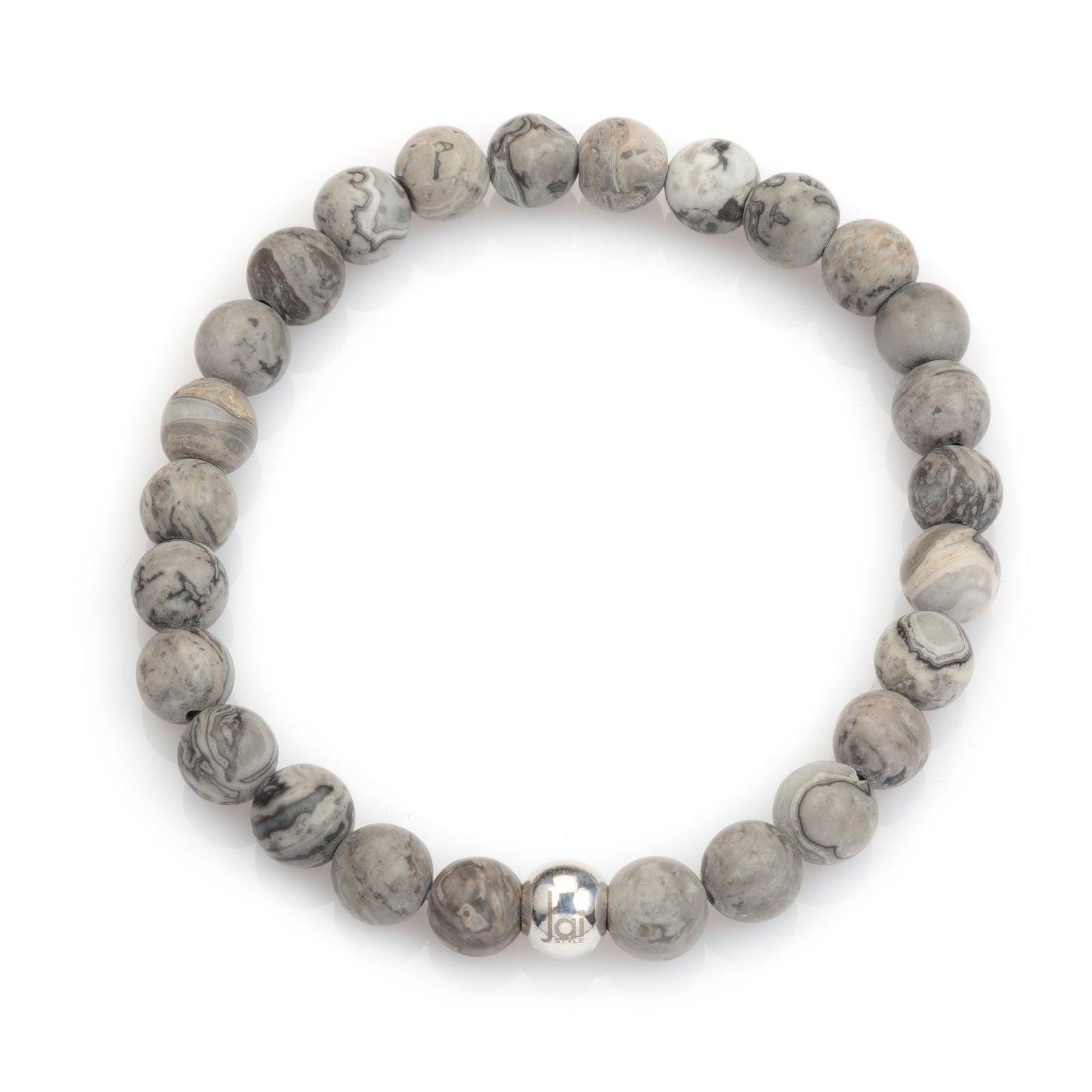 Matte Grey Map Bracelet with Sterling Silver Bead, Men's