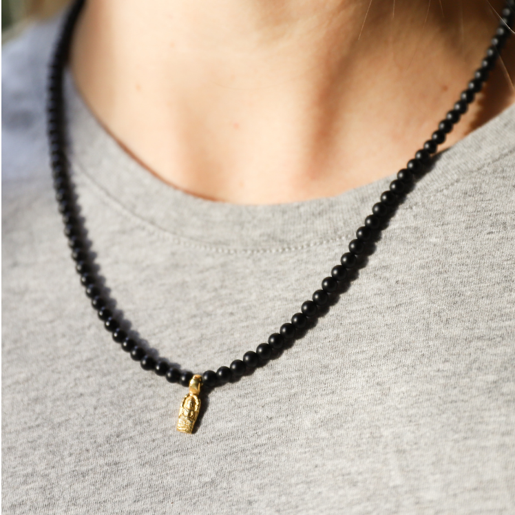 18k Gold Layered Figaro Necklace Featuring Black 