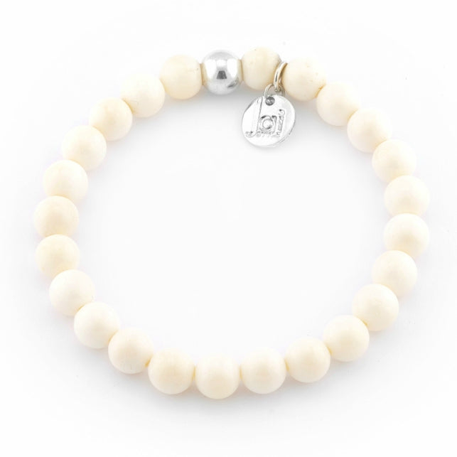 Cream Bone Bracelet with Silver Ball Bead