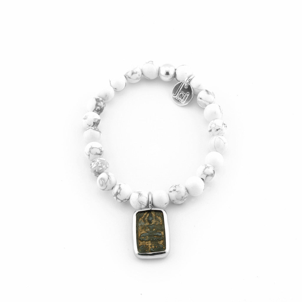 Jai Style Bracelet | Polished White Howlite Semi-Precious Stones with Authentic Thai Amulet