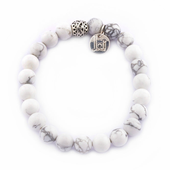 White Howlite Bracelet with Tibetan Drum Bead