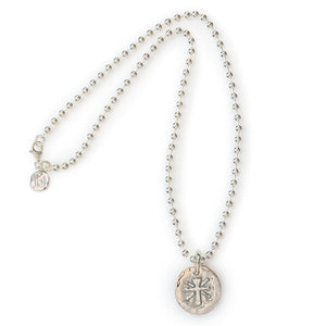 Jai Style simple, elegant 18" necklace with .925 sterling silver 4mm ball chain and handmade lotus cross pendant.