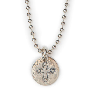 Jai Style simple, elegant 18" necklace with .925 sterling silver 4mm ball chain adorned with handmade sterling silver cross pendant. 