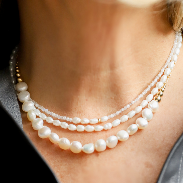 Natural Pearl Necklace Jewelry Rice Pearl Necklace Multi Pearl String 925