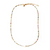 Beautiful, handcrafted 2mm Tourmaline semi-precious stone necklace features a single white organic freshwater potato pearl; elegant on its own and perfect for layering; adorned with 22K gold vermeil Jai Style hand-embossed charm, chain, and lobster clasp; available in two lengths: 16" necklace with 2" extender, and 18" necklace with 2" extender.