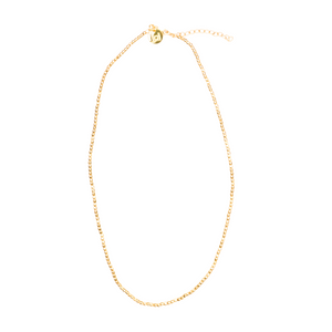 Jai Style simple, elegant handmade Gold Bead Necklace in 22K gold vermeil, has gold vermeil lobster clasp and hand-pressed Jai Style charm; 14" with 2" extender. Beautiful for layering with our gold Traditional Thai Amulets, gold Paper Clip Chain necklaces, and Freshwater Pearl collection.