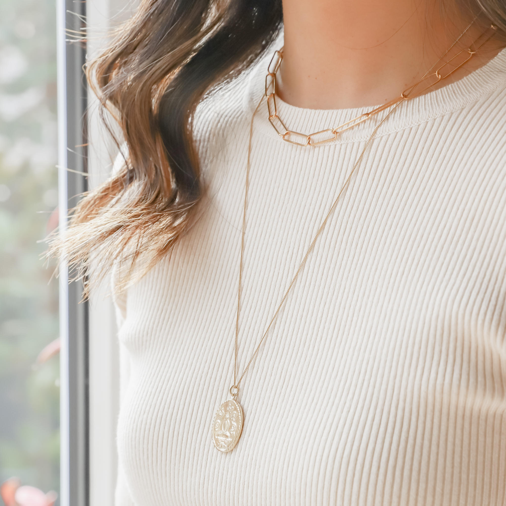 Ladies Layered Chain Necklace 18 Gold Plated Paperclip Chain Silver Tone  Necklace Necklace String Ball