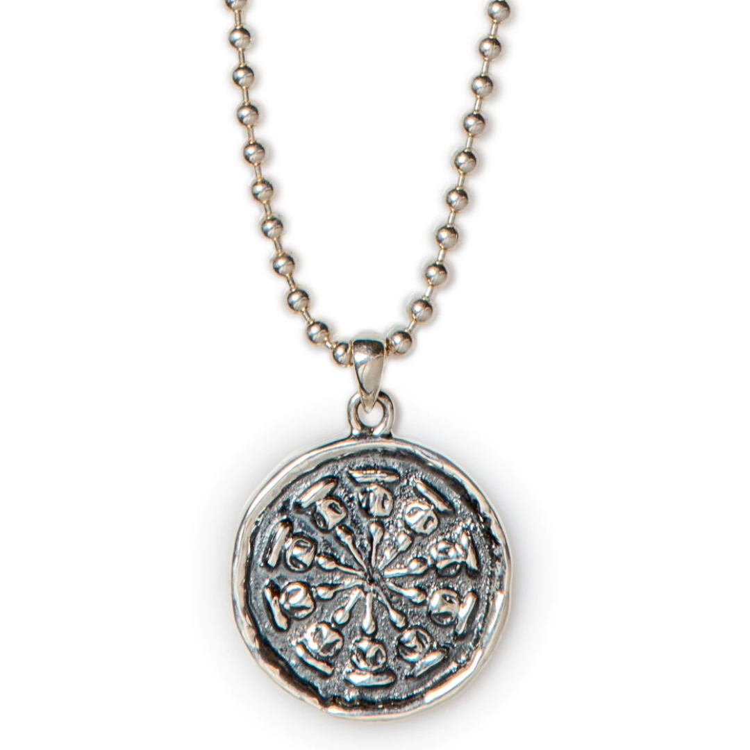 24" Sterling Silver Ball Chain with Large Oxidized Silver Dharma Wheel Pendant