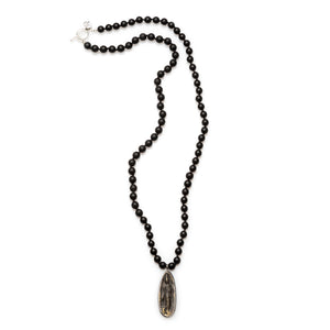 Matte Black Onyx Necklace with Authentic Thai Teardrop Amulet
