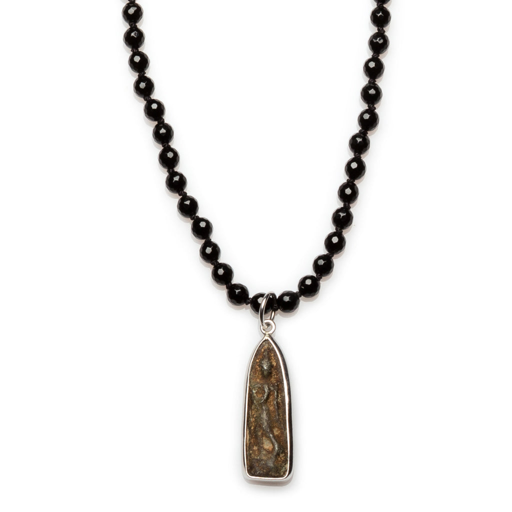 Faceted Black Onyx Necklace with Authentic Thai Teardrop Amulet