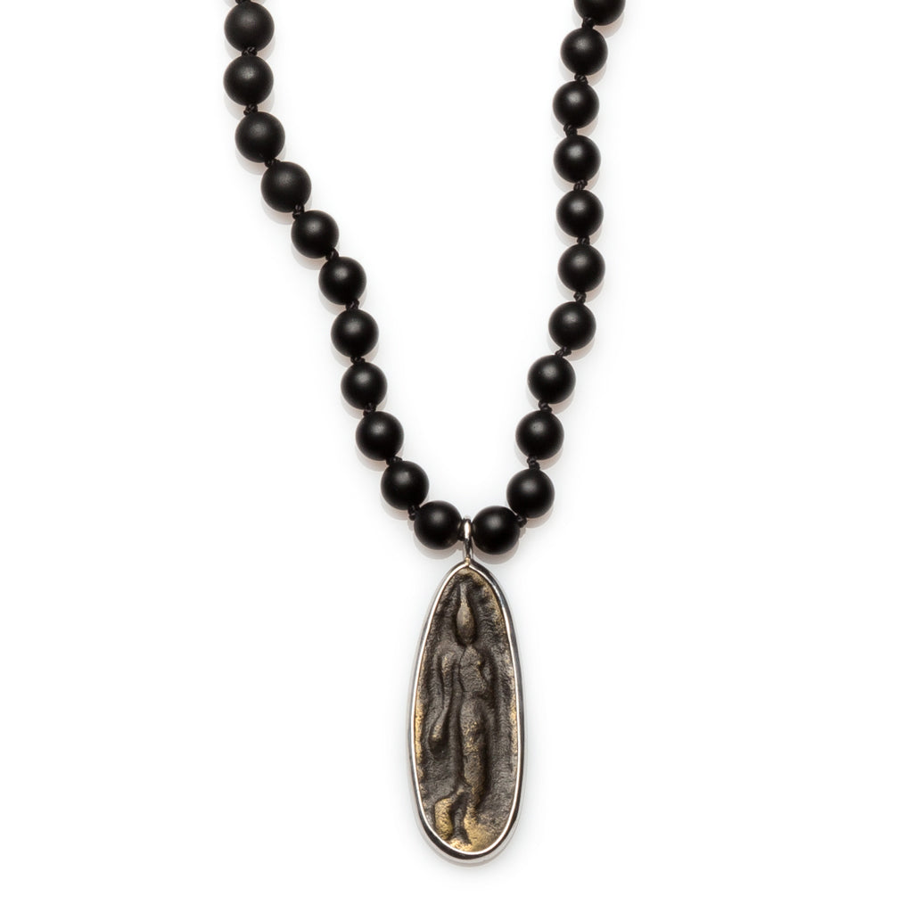 Matte Black Onyx Necklace with Authentic Thai Teardrop Amulet